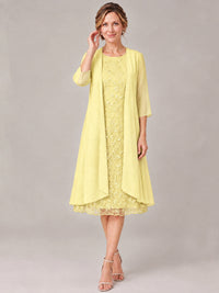 Tea Length Sequin Lace Mother of The Bride Dress with Chiffon Jacket