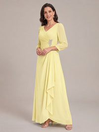 V-Neck Pleated Chiffon Mother of the Bride Dress with Flutter Sleeves