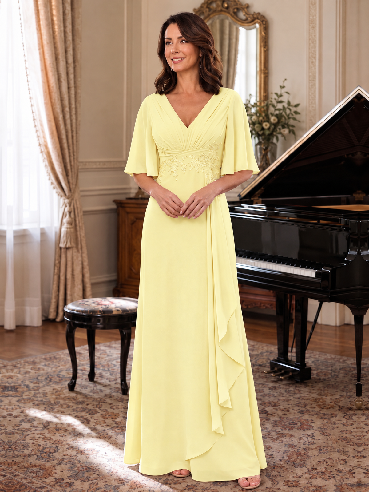 V-Neck Chiffon Lace Mother of the Bride Dresses