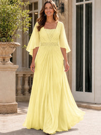 Elegant V-Neck Sequined Chiffon Mother of the Bride Dress with Flutter Sleeves