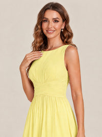 A-line Sleeveless Rucehd Chiffon Bridesmaid Dress with High Slit
