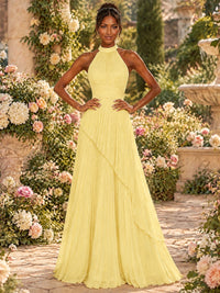 Wrap Pleated Prom Dress Halter A-line Chiffon Formal Wedding Dress