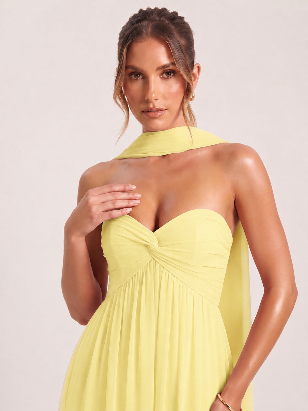 Strapless Ruched Chiffon Long Prom Dress with Scarf
