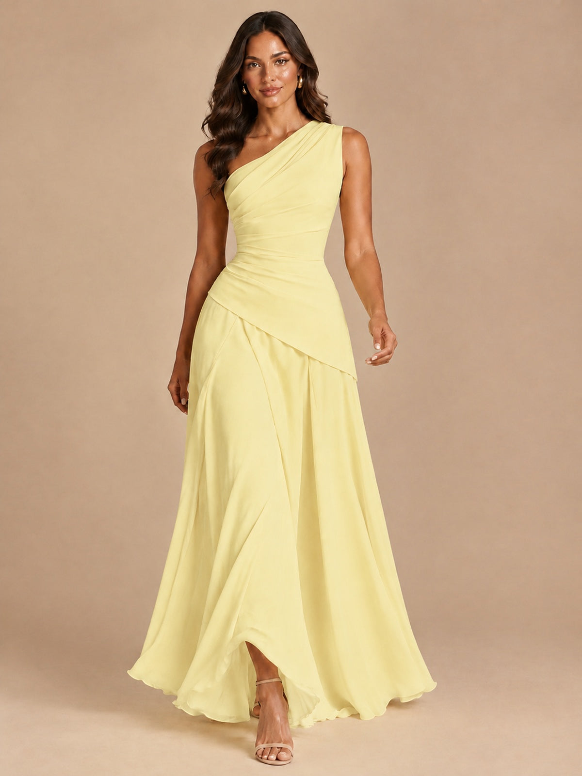 One Shoulder Prom Dress A-line Ruched Women Wedding Formal Gowns