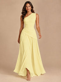 One Shoulder Prom Dress A-line Ruched Women Wedding Formal Gowns