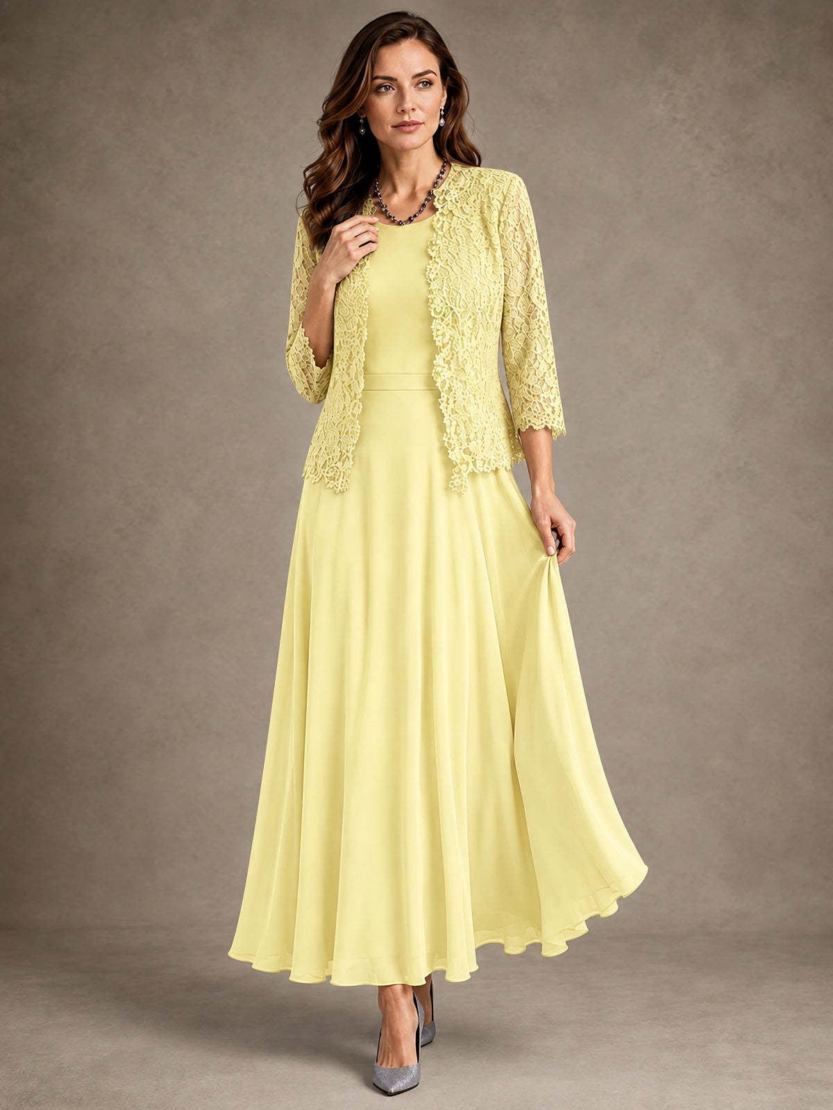 2-Piece Chiffon Mother of the Bride Dress with Lace Jacket