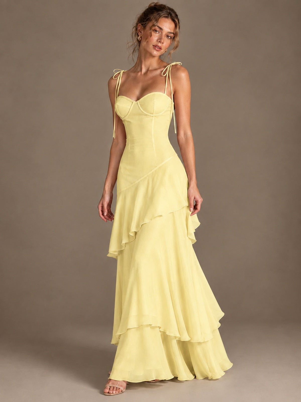 Spaghetti Strap Tiered Ruffles Chiffon Prom Dress