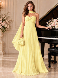 Sweetheart Neckline Pleated Prom Dress Strapless A-line Formal Dress with Flowy Scarf
