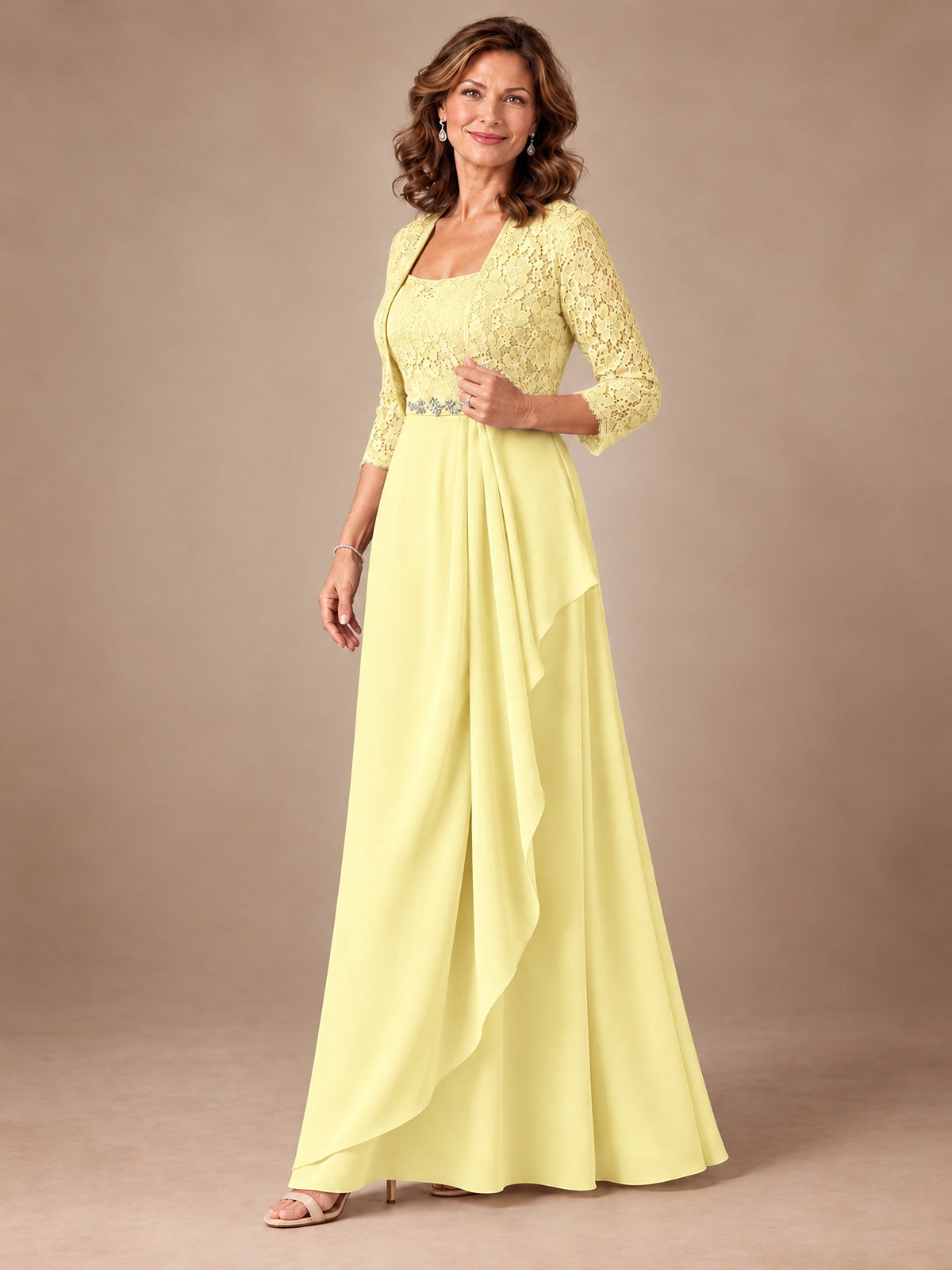 Blush Pink A-Line Mother of the Bride Dress with Lace Jacket and Ruffles