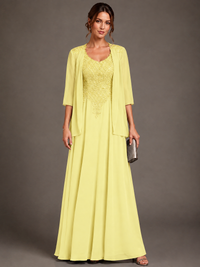 A-line 2 Pieces Chiffon Appliques Mother of The Bride Dresses with Jackets