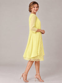 Tea Length Sequin Lace Mother of The Bride Dress with Chiffon Jacket