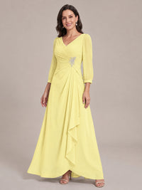 V-Neck Pleated Chiffon Mother of the Bride Dress with Flutter Sleeves