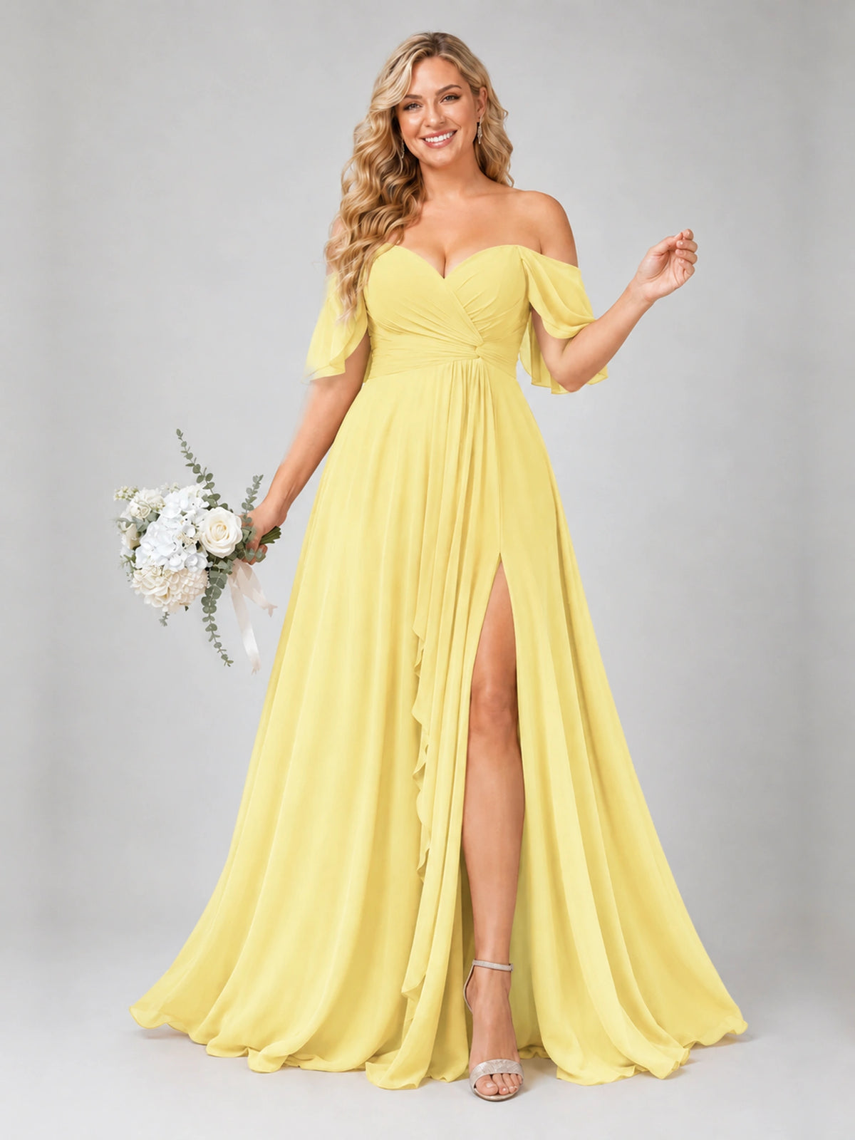 Off Shoulder Chiffon Bridesmaid Dress with Slit