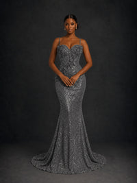 Sequin Mermaid Prom Dress with Floral Applique
