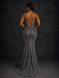 Sequin Mermaid Prom Dress with Floral Applique
