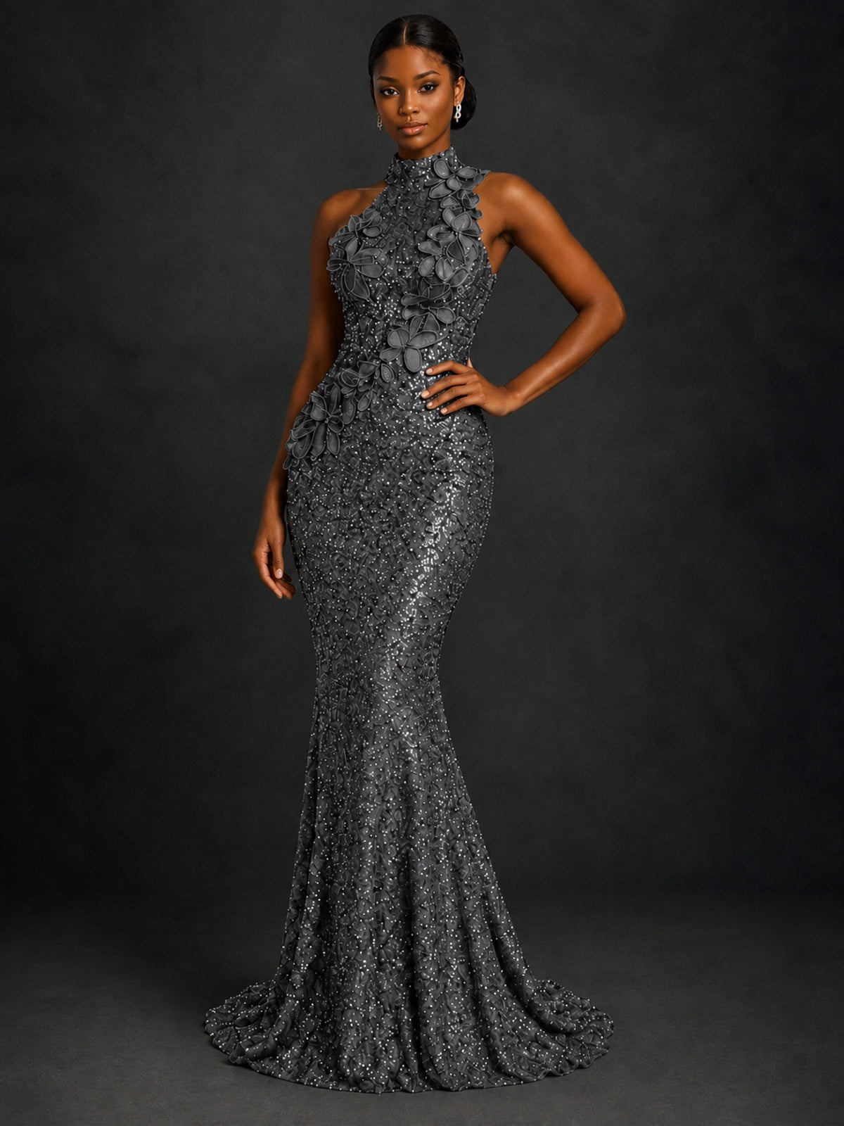 Sparkly Sequin High Neck Mermaid Prom Dress