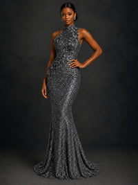 Sparkly Sequin High Neck Mermaid Prom Dress