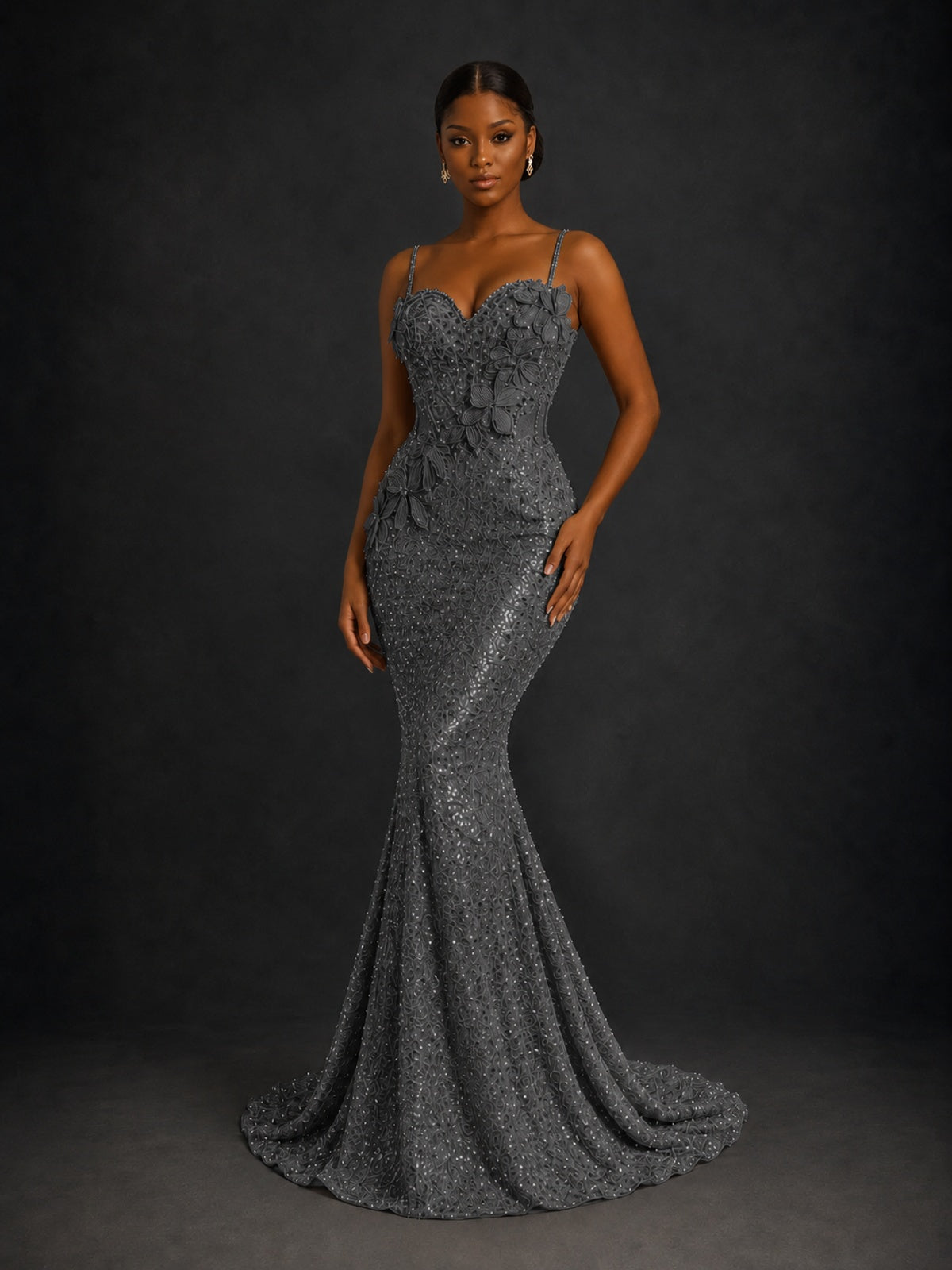 Sequin Mermaid Prom Dress with Floral Applique
