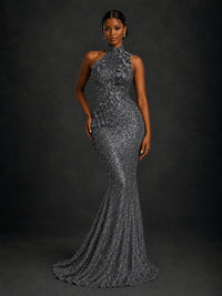 Sparkly Sequin High Neck Mermaid Prom Dress
