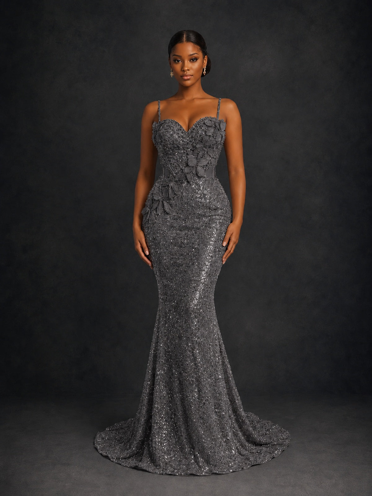 Sequin Mermaid Prom Dress with Floral Applique