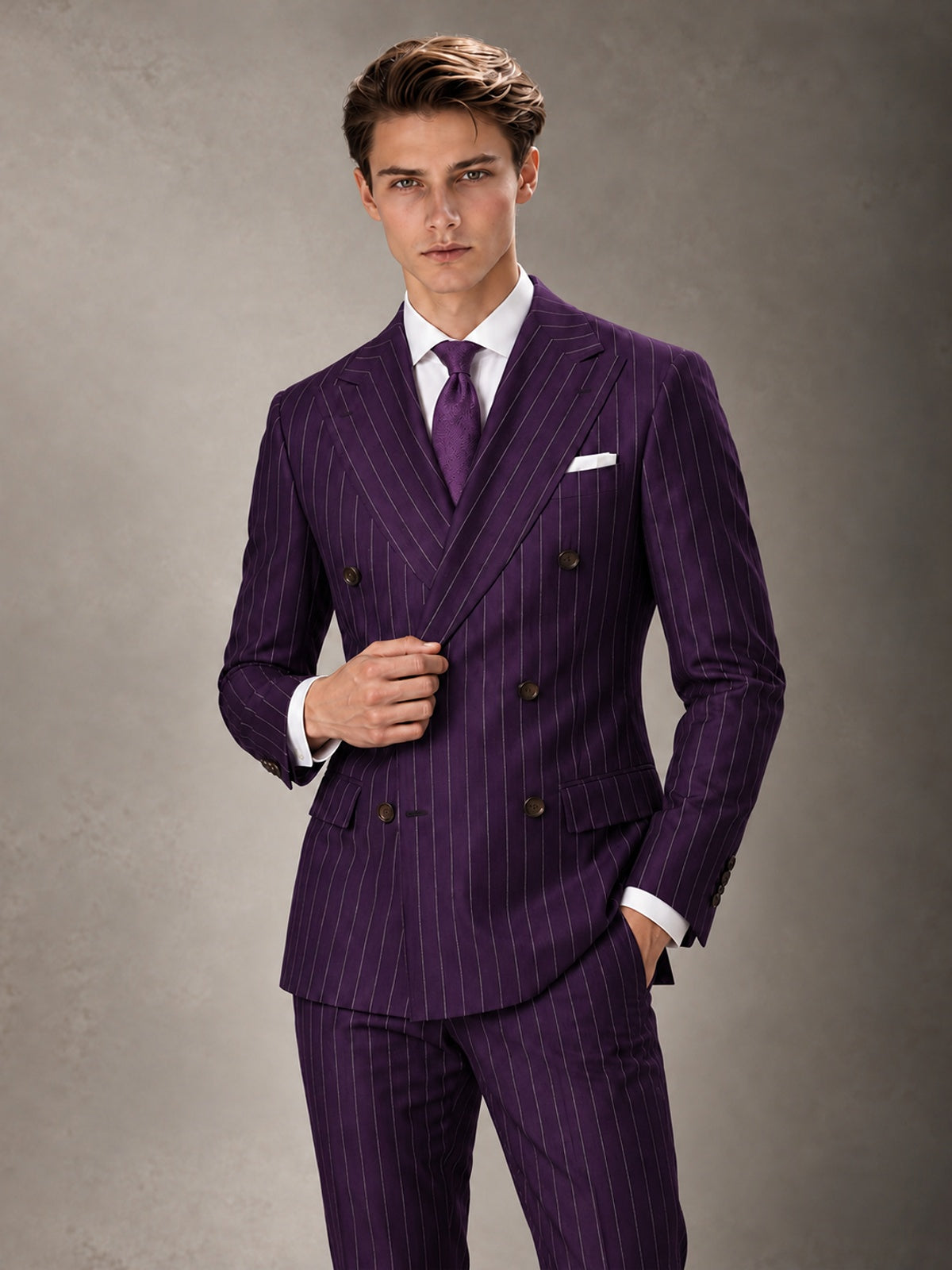 Double Breasted Pinstripe Men's Suit 2 Piece (Jacket & Pants) for Wedding & Formal Prom