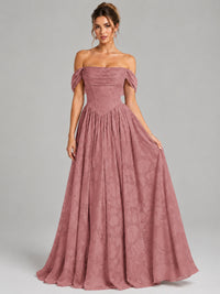 Off Shoulder Jacquard A-Line Maxi Dress