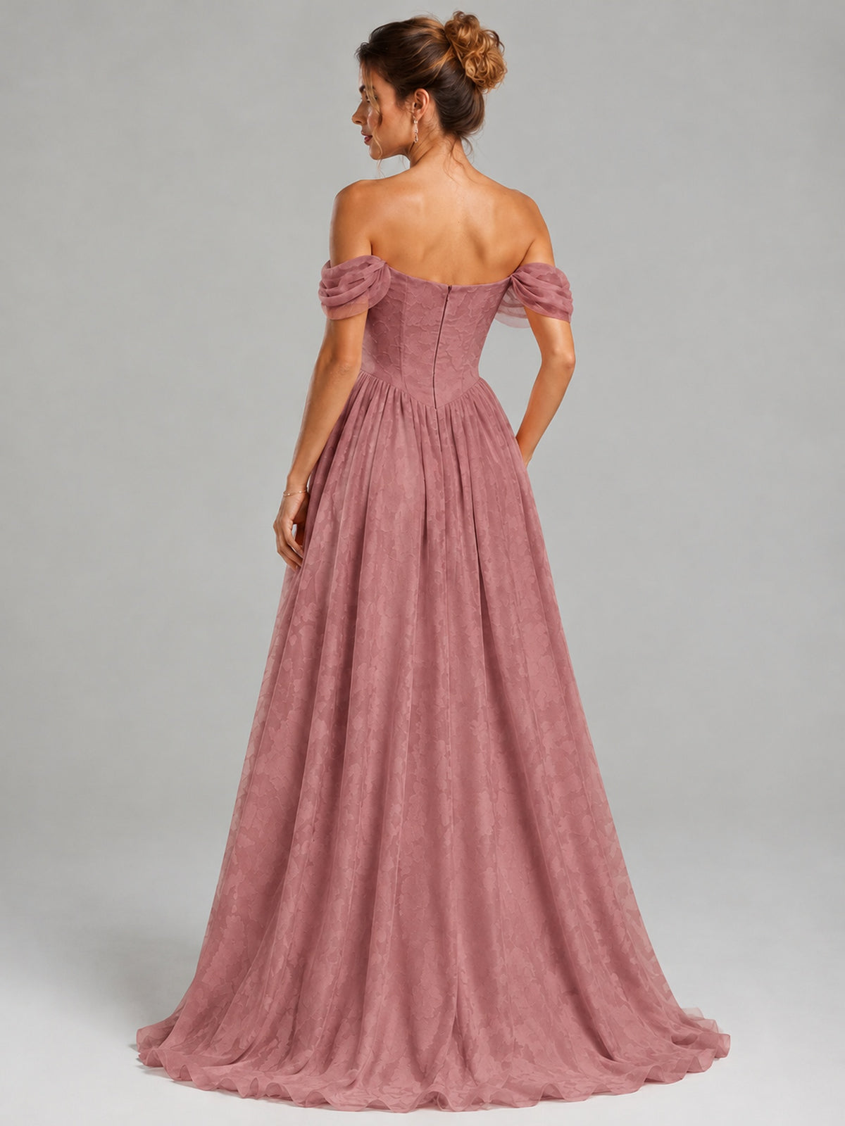 Off Shoulder Jacquard A-Line Maxi Dress