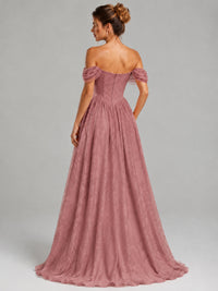 Off Shoulder Jacquard A-Line Maxi Dress