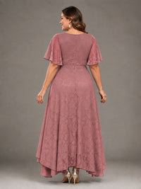 Jacquard Chiffon A-Line V-Neck High-Low Mother of the Bride Dress