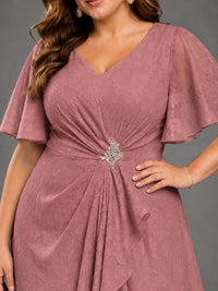 Jacquard Chiffon A-Line V-Neck High-Low Mother of the Bride Dress