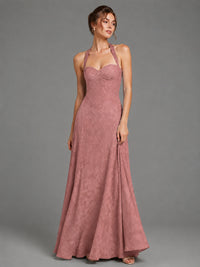 A-Line Halter Floral Chiffon Maxi Dress