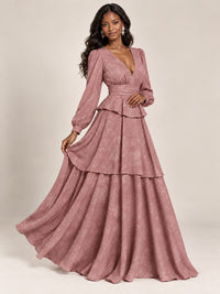 Blush Pink Floral Long Sleeve Maxi Dress