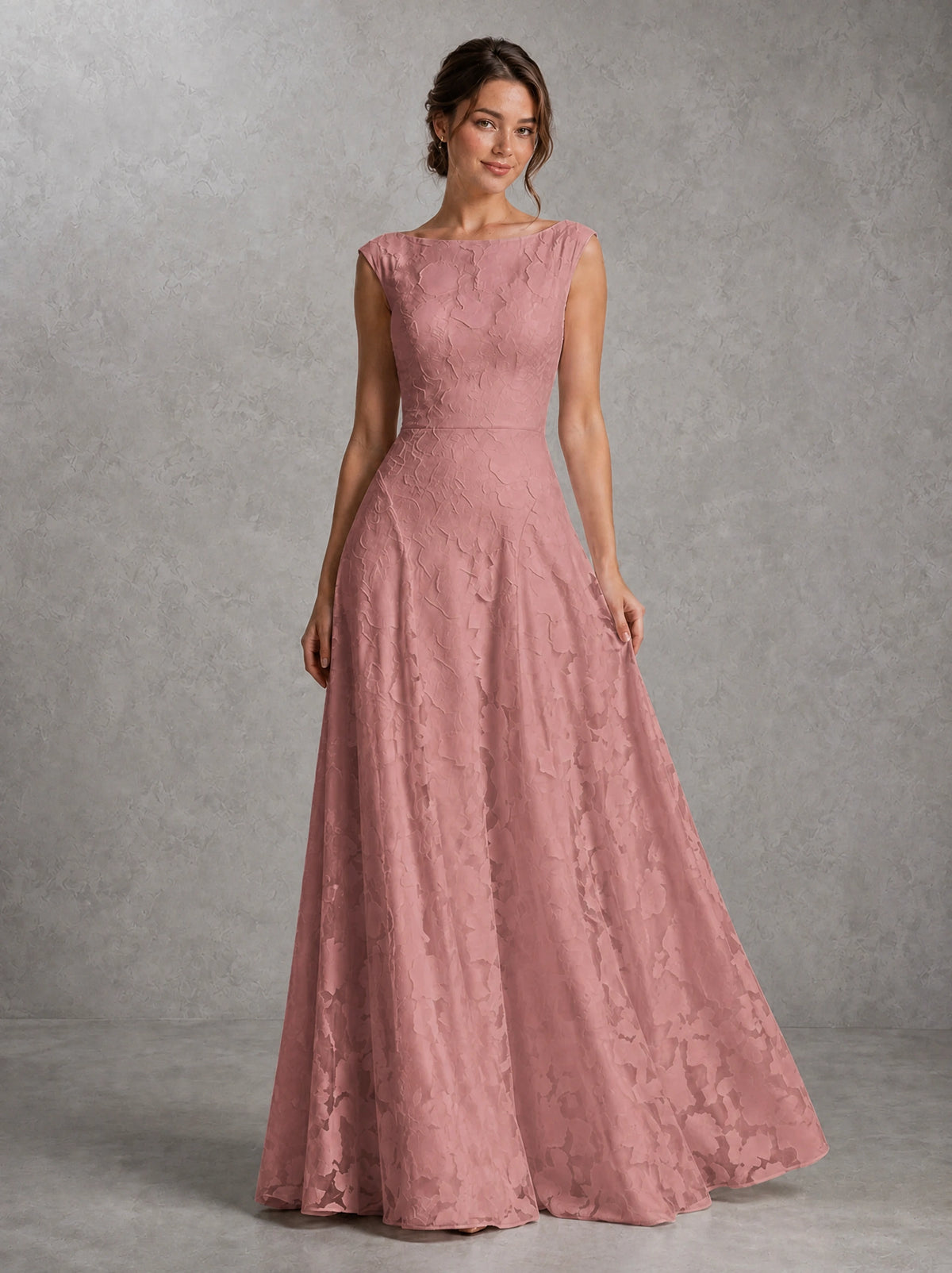 Blush Pink Lace Applique A-Line Bridesmaid Dress