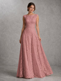 Blush Pink Lace Applique A-Line Bridesmaid Dress