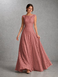 Blush Pink Lace Applique A-Line Bridesmaid Dress