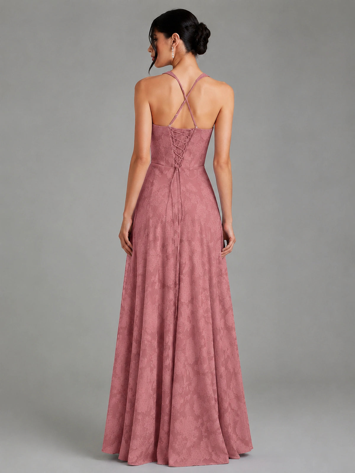 A-Line Halter Floral Chiffon Maxi Dress