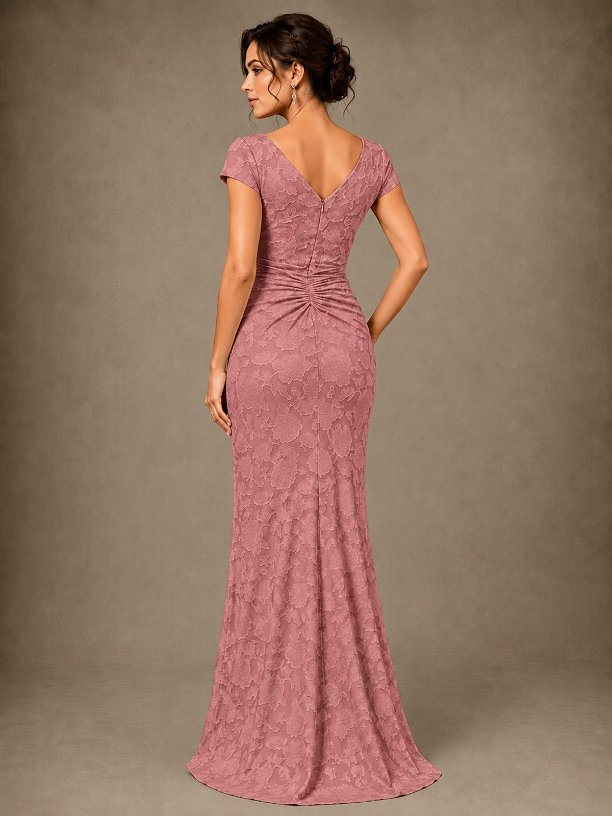 V-Neck Floral Jacquard Mother of the Bride Dress with Slit