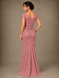 V-Neck Floral Jacquard Mother of the Bride Dress with Slit