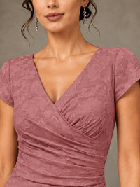 V-Neck Floral Jacquard Mother of the Bride Dress with Slit
