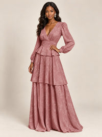 Blush Pink Floral Long Sleeve Maxi Dress