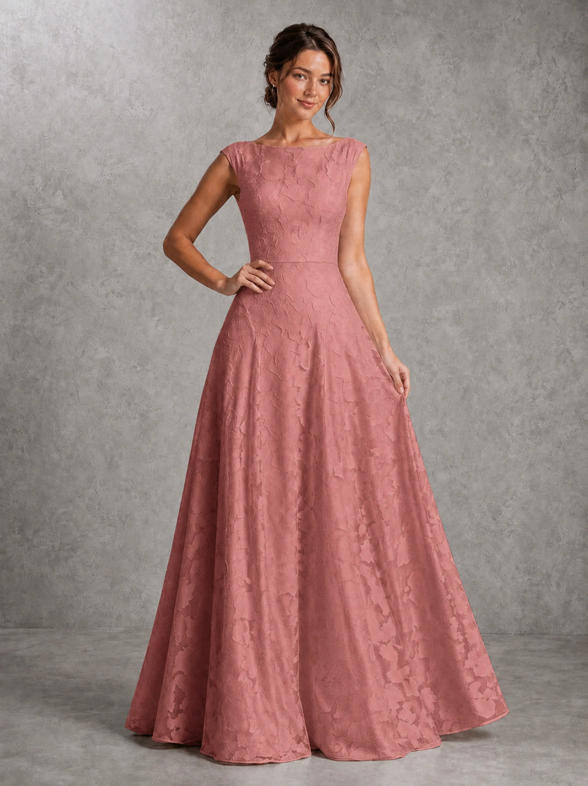 Blush Pink Lace Applique A-Line Bridesmaid Dress