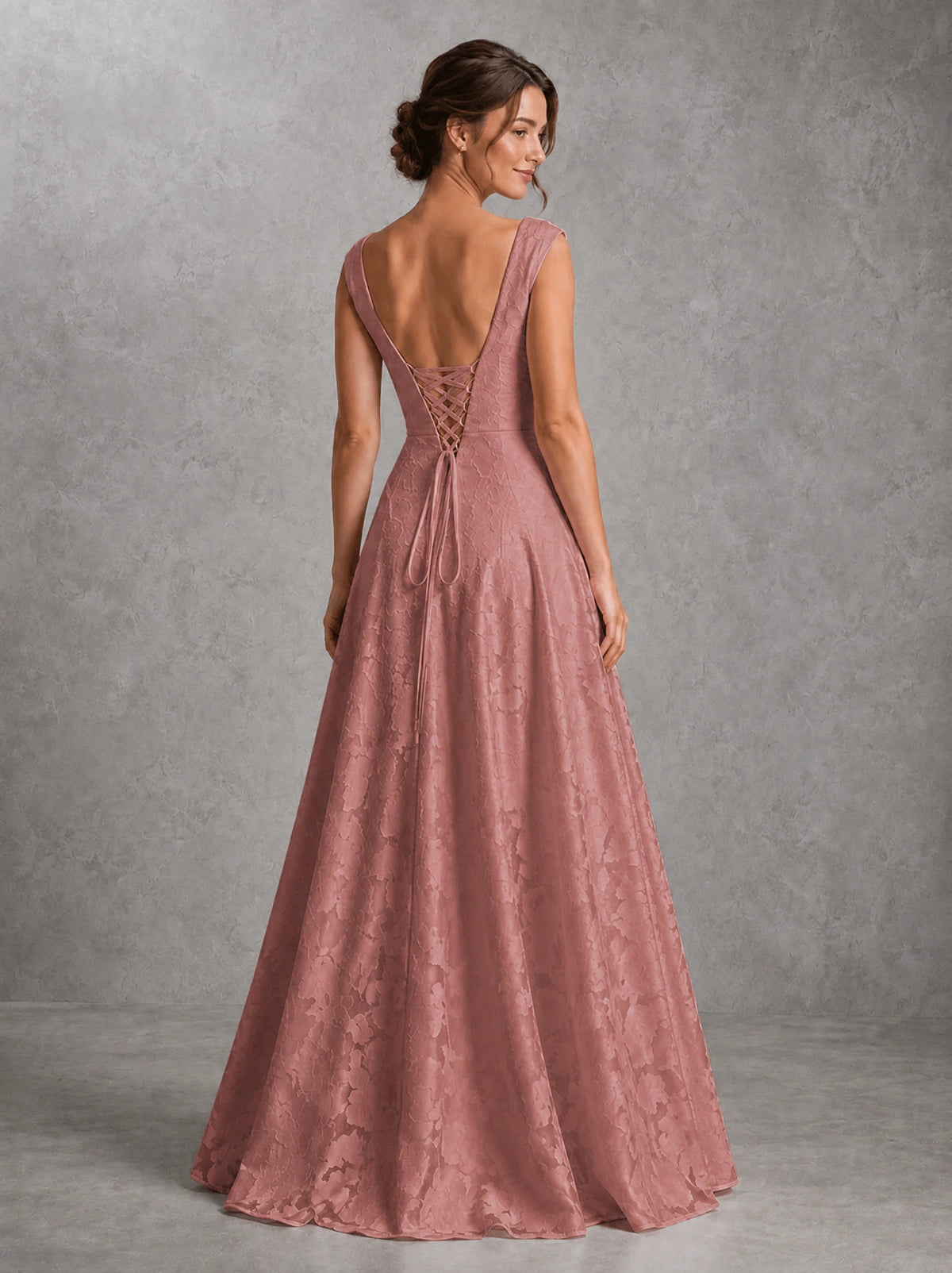 Blush Pink Lace Applique A-Line Bridesmaid Dress