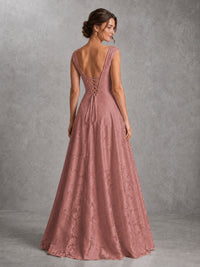 Blush Pink Lace Applique A-Line Bridesmaid Dress