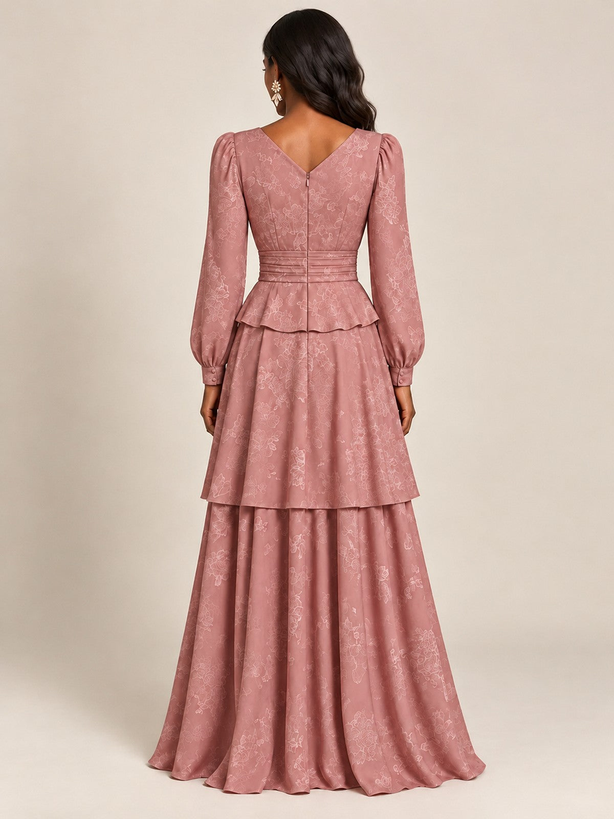 Blush Pink Floral Long Sleeve Maxi Dress