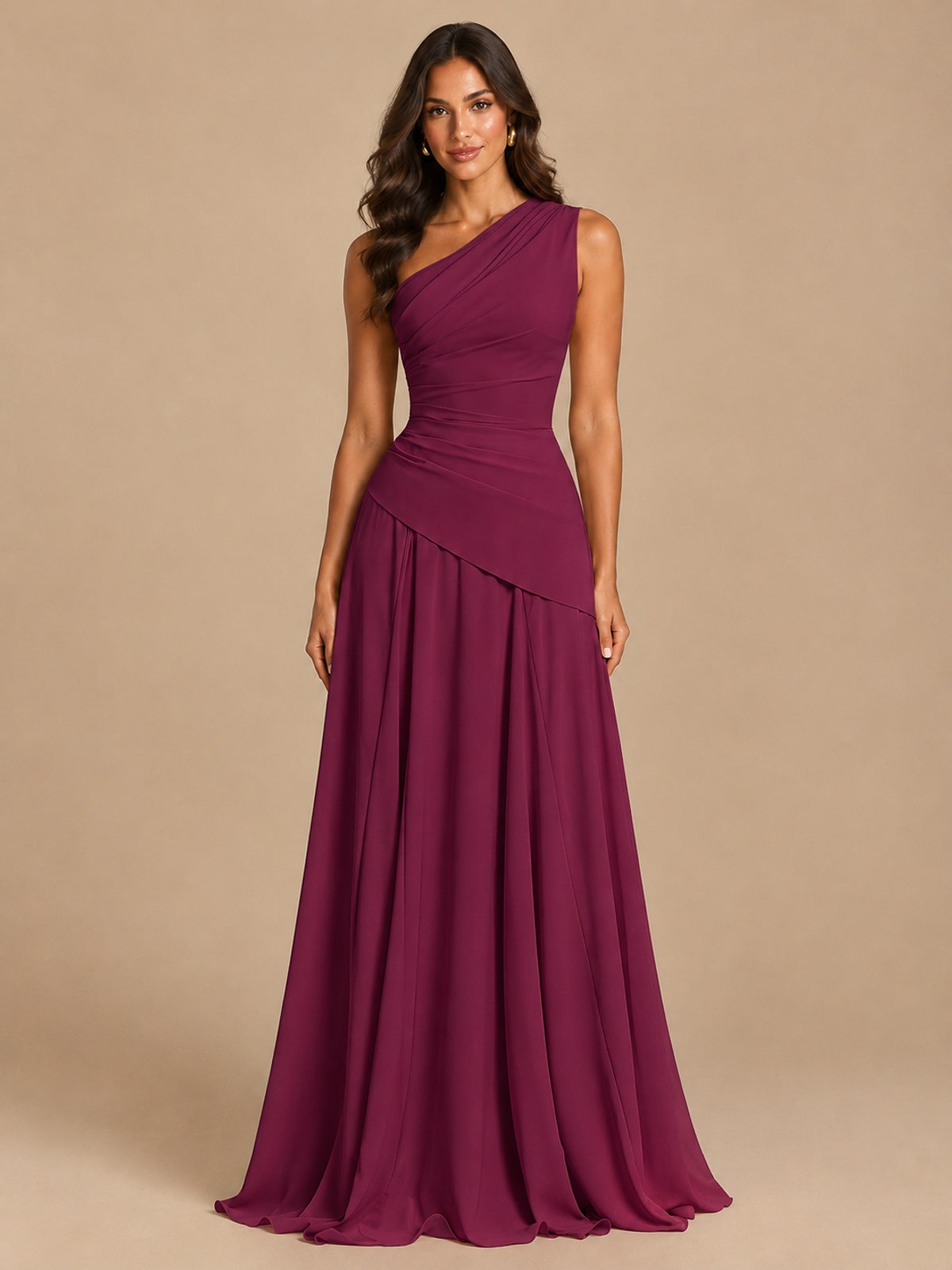 One Shoulder Prom Dress A-line Ruched Women Wedding Formal Gowns