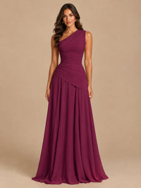 One Shoulder Prom Dress A-line Ruched Women Wedding Formal Gowns