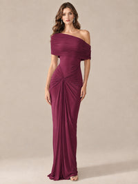 Elegant Draped Off Shoulder Ruched Mermaid Chiffon Formal Evening Gown