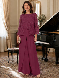 Elegant 3-Piece Chiffon Mother of the Bride Pantsuit with Floral Applique Jacket
