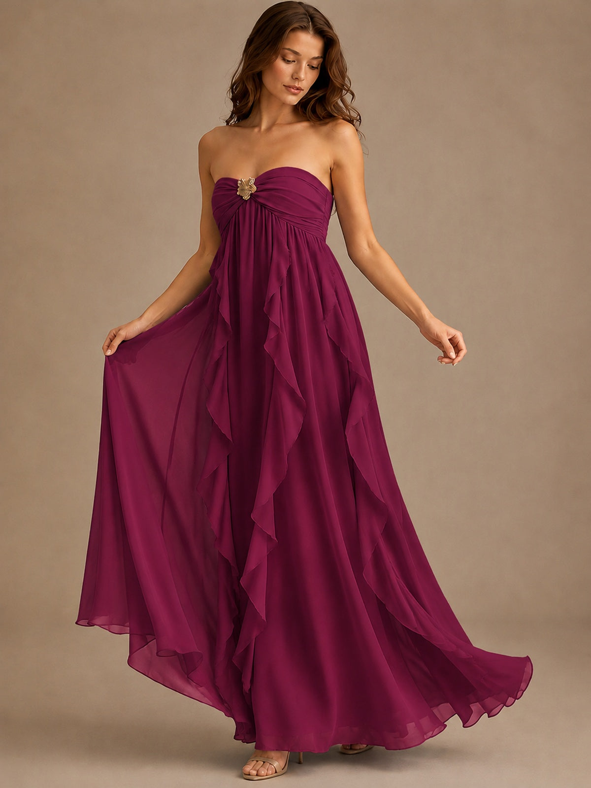 Srapless Sweetheart Chiffon Prom Dress Ruffle Formal Evening Gown