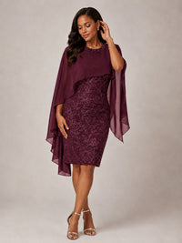 Floral Sheath Mother of the Bride Dress with Cape Overlay